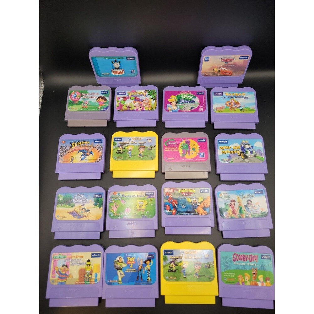 Lot of 18 VTech V.Smile Learning System Game Cartridges Spong,Spiderman, Disney